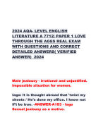 2024 AQA- LEVEL ENGLISH LITERATURE A 7712| PAPER 1 LOVE THROUGH THE AGES REAL EXAM WITH QUESTIONS AND CORRECT DETAILED ANSWERS( VERIFIED ANSWER) 2024