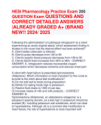 HESI Pharmacology Practice Exam 200  QUESTION Exam QUESTIONS AND  CORRECT DETAILED ANSWERS  |ALREADY GRADED A+ (BRAND  NEW!! 2024/ 2025