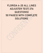 FLORIDA 6-20 ALL LINES  ADJUSTER TEST| 276  QUESTIONS| 50 PAGES| WITH COMPLETE  SOLUTIONS