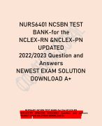NURS6401 NCSBN TEST  BANK-for the NCLEX-RN &NCLEX-PN  UPDATED 2022/2023 Question and  Answers NEWEST EXAM SOLUTION  DOWNLOAD A+