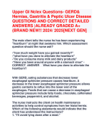 Upper GI Nclex Questions- GERD&  Hernias, Gastritis & Peptic Ulcer Disease QUESTIONS AND CORRECT DETAILED  ANSWERS |ALREADY GRADED A+  (BRAND NEW!! 2024/ 2025[NEXT GEN]