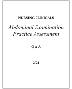 NURSING CLINICALS ABDOMINAL EXAMINATION PRACTICE ASSESSMENT Q & A 2024