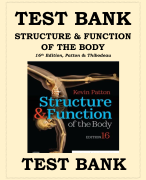 TEST BANK STRUCTURE & FUNCTION OF THE BODY 16th Edition (Patton & Thibodeau 2024) chapters 1-22