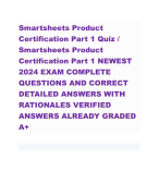 Smartsheets Product Certification Part 1 Quiz / Smartsheets Product Certification Part 1 NEWEST 2024 EXAM COMPLETE QUESTIONS AND CORRECT DETAILED ANSWERS WITH RATIONALES VERIFIED ANSWERS ALREADY GRADED A+
