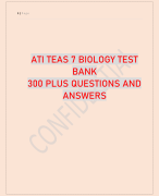 ATI TEAS 7 BIOLOGY TEST  BANK 300  questions and  answers 2024  VERIFIED ANSWERS |ALREADY GRADED A+    
