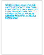 MGMT 200 FINAL EXAM (PURDUE  UNIVERSITY) NEWEST 2024 FINAL  EXAM, PRACTICE EXAM AND STUDY  GUIDE 400+ QUESTIONS AND  CORRECT DETAILED ANSWERS  (VERIFIED ANSWERS) |ALREADY||  BRAND NEW!!