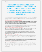 RNSG 1430 | RN CONCEPT BASED  ASSESSEMENT LEVEL 1 EXAMS WITH  ACTUAL CORRECT QUESTIONS AND  VERIFIED DETAILED RATIONALES  ANSWERS 2024(NEWEST) ALREADY  GRADED A+