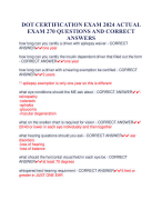 DOT CERTIFICATION EXAM 2024 ACTUAL  EXAM 270 QUESTIONS AND CORRECT  ANSWERS