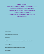 CLEP EXAM. AMERICAN GOVERNMENT CLEP (COLLEGE  LEVEL EXAMINATION PROGRAM) EXAMS2024 EXAM QUESTIONS AND CORRECT VERIFIED ANSWERS TOP GRADE SCORE GUARANTEE, GRADED A+.