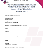 NYS TOW TRUCK ENDORSMENT FINAL EXAM GUIDE WITH COMPLETE REVISED AND REVIEWED [Q&A] GRADED A+, PARCTICE TEST 5