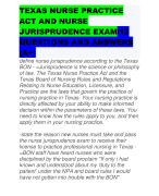 TEXAS NURSE PRACTICE ACT AND NURSE JURISPRUDENCE EXAM/12 QUESTIONS AND ANSWERS (A+)