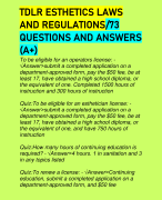 TDLR ESTHETICS LAWS AND REGULATIONS/73 QUESTIONS AND ANSWERS (A+)
