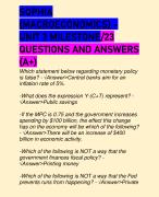 SOPHIA (MACROECONOMICS) - UNIT 3 MILESTONE/23 QUESTIONS AND ANSWERS (A+)