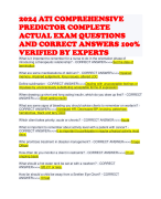 2024 ATI COMPREHENSIVE PREDICTOR COMPLETE ACTUAL EXAM QUESTIONS AND CORRECT ANSWERS 100% VERIFIED BY EXPERTS