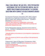 FINAL EXAM: NR548/ NR 548 2024 -2025 PSYCHIATRIC  ASSESSMENT FOR THE PSYCHIATRIC-MENTAL HEALTH  NURSE PRACTITIONER REVIEW |WEEKS 7-8 COVERED  QUESTIONS WITH CORRECT DETAILED ANSWERS GRADED  A