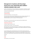 Management of patients with Neurologic  Dysfunction exam QUESTION AND CORRECT  VERIFIED ANSWER 100% LEGIT