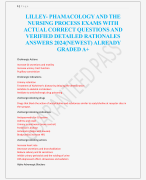 LILLEY- PHAMACOLOGY AND THE  NURSING PROCESS EXAMS WITH  ACTUAL CORRECT QUESTIONS AND  VERIFIED DETAILED RATIONALES  ANSWERS 2024(NEWEST) ALREADY  GRADED A+