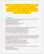 HESI CAT EXAMS 2024 VERSION A, B AND  C EXAMS WITH ACTUAL CORRECT  QUESTIONS AND VERIFIED DETAILED  RATIONALES ANSWERS 2024 (NEWEST)  ALREADY GRADED A+