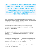 TEXAS COSMETOLOGY INSTRUCTORS EXAM 250 QUESTIONS AND CORRECT DETAILED ANSWERS TOP RATED VERSION FOR 2024-2025 ALREADY A GRADED WITH EXPERT FEEDBACK | NEW AND REVISED