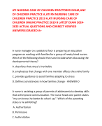 ATI NURSING CARE OF CHILDREN PROCTORED EXAM,ANC OF CHILDREN PRACTICE A,ATI RN NURSING CARE OF CHILDREN PRACTICE 2019 A,ATI NURSING CARE OF CHILDREN ONLINE PRACTICE 2019 B LATEST EXAM 2024-2025 ACTUAL QUESTIONS AND CORRECT VERIFIED ANSWERS|GRADED A+