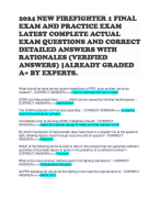 2024 NEW FIREFIGHTER 1 FINAL EXAM AND PRACTICE EXAM LATEST COMPLETE ACTUAL EXAM QUESTIONS AND CORRECT DETAILED ANSWERS WITH RATIONALES (VERIFIED ANSWERS) |ALREADY GRADED A+ BY EXPERTS. 