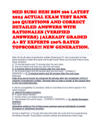 MED SURG HESI BSN 266 LATEST 2024 ACTUAL EXAM TEST BANK 300 QUESTIONS AND CORRECT DETAILED ANSWERS WITH RATIONALES (VERIFIED ANSWERS) |ALREADY GRADED A+ BY EXPERTS 100% RATED TOPSCORE!!! NEW GENERATION.
