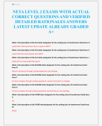 NETA LEVEL 2 EXAMS WITH ACTUAL  CORRECT QUESTIONS AND VERIFIED  DETAILED RATIONALES ANSWERS  LATEST UPDATE ALREADY GRADED  A+