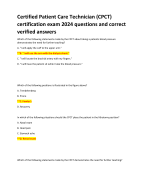 Certified Patient Care Technician (CPCT)  certification exam 2024 questions and correct  verified answers