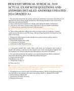 HESI EXIT MEDICAL SURGICAL 2019 ACTUAL EXAM WITH QUESTIONS AND ANSWERS DETAILED ANSWERS UPDATED 2024 GRADED A+    
