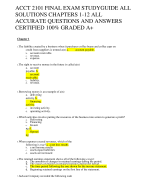 ACCT 2101 FINAL EXAM STUDYGUIDE ALL SOLUTIONS CHAPTERS 1-12 ALL ACCURATE QUESTIONS AND ANSWERS CERTIFIED 100% GRADED A+ 