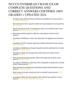 NCCCO OVERHEAD CRANE EXAM COMPLETE QUESTIONS AND CORRECT ANSWERS CERTIFIED 100% GRADED + UPDATED 2024 