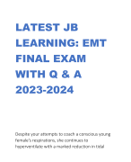 LATEST JB  LEARNING: EMT  FINAL EXAM WITH Q & A  2023-2024