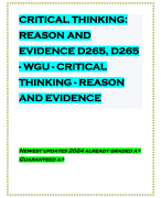 CRITICAL THINKING: REASON AND EVIDENCE D265, D265 - WGU - CRITICAL THINKING - REASON AND EVIDENCE
