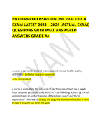 PN COMPREHENSIVE ONLINE PRACTICE B EXAM LATEST 2023 – 2024 (ACTUAL EXAM) QUESTIONS WITH WELL ANSWERED ANSWERS GRADE A+