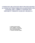 COMMUNITY HEALTH EXIT HESI UPDATED 2022/2023 & COMMUNITY PROCTORED EXAM QUESTIONS AND  ANSWERS (100% CORRECT ANSWERS TWO  DIFFERENT VERSIONS )ALREADY GRADED A+  COMPLETE DOCUMENT  100% CORRECT ANSWERS  90% PASS RATE GUARANTEE  REAL EXAM QUESTIONS  CONTENT MASTERY SERIES