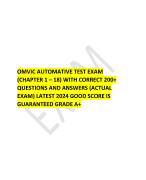 OMVIC AUTOMATIVE TEST EXAM (CHAPTER 1 – 18) WITH CORRECT 200+ QUESTIONS AND ANSWERS (ACTUAL EXAM) LATEST 2024 GOOD SCORE IS GUARANTEED GRADE A+ 