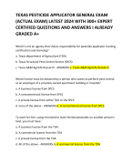 TEXAS PESTICIDE APPLICATOR GENERAL EXAM (ACTUAL EXAM) LATEST 2024 WITH 300+ EXPERT CERTIFIED QUESTIONS AND ANSWERS I ALREADY GRADED A+ 