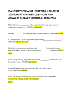 ISA UTILITY SPECIALIST (CHAPTERS 1-7) LATEST 2024 EXPERT CERTIFIED QUESTIONS AND ANSWERS ALREADY GRADED A+ 100% PASS 