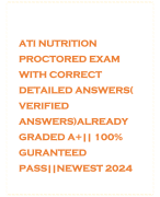 ATI NUTRITION PROCTORED EXAM WITH CORRECT DETAILED ANSWERS( VERIFIED ANSWERS)ALREADY GRADED A+|| 100% GURANTEED PASS||NEWEST 2024