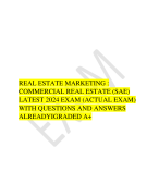 REAL ESTATE MARKETING : COMMERCIAL REAL ESTATE (SAE) LATEST 2024 EXAM (ACTUAL EXAM) WITH QUESTIONS AND ANSWERS ALREADYIGRADED A+ 