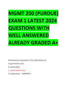 MGMT 200 (PURDUE) EXAM 1 LATEST 2024 QUESTIONS WITH WELL ANSWERED ALREADY GRADED A+ 