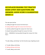 ACCUPLACER READING TEST PRACTICE EXAM LATEST 2024 QUESTIONS AND ANSWERS ,GOOD SCORE IS GUARANTEED GRADE A+   