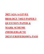 2023 AQA A-LEVEL BIOLOGY 7402/3 PAPER 3 QUESTION PAPER & MARK SCHEME (MERGED) JUNE 2023[VERIFIED]100% PASS