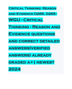Critical Thinking: Reason and Evidence D265, D265 - WGU - Critical