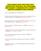 TEXAS MANICURIST WRITTEN STATE  BOARD TEST 2024 WITH 300 QUESTIONS  AND CORRECT ANSWERS(100% CORRECT  VERIFIED ANSWERS) NEW VERSION
