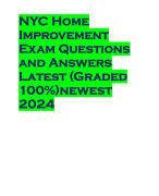 NYC Home Improvement Exam Questions and Answers Latest (Graded 100%)newest 2024