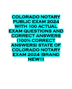COLORADO NOTARY PUBLIC EXAM 2024 WITH 100 ACTUAL EXAM QUESTIONS AND CORRECT ANSWERS (100% CORRECT ANSWERS) STATE OF COLORADO NOTARY EXAM 2024 (BRAND NEW!!)