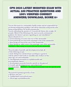 CPN 2024 LATEST MODIFIED EXAM WITH  ACTUAL 100 PRACTICE QUESTIONS AND  100% VERIFIED CORRECT  ANSWER