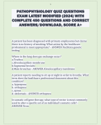 PATHOPHYSIOLOGY QUIZ QUESTIONS  EXAM LATEST MODIFIED (2024) WITH  COMPLETE 450 QUESTIONS AND CORRECT  ANSWERS/DOWNLOAD, SCORE A+ 