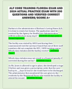 ALF CORE TRAINING FLORIDA EXAM AND  2024 ACTUAL PRACTICE EXAM WITH 200  QUESTIONS AND VERIFIED CORRECT  ANSWERS/SCORE A+ 